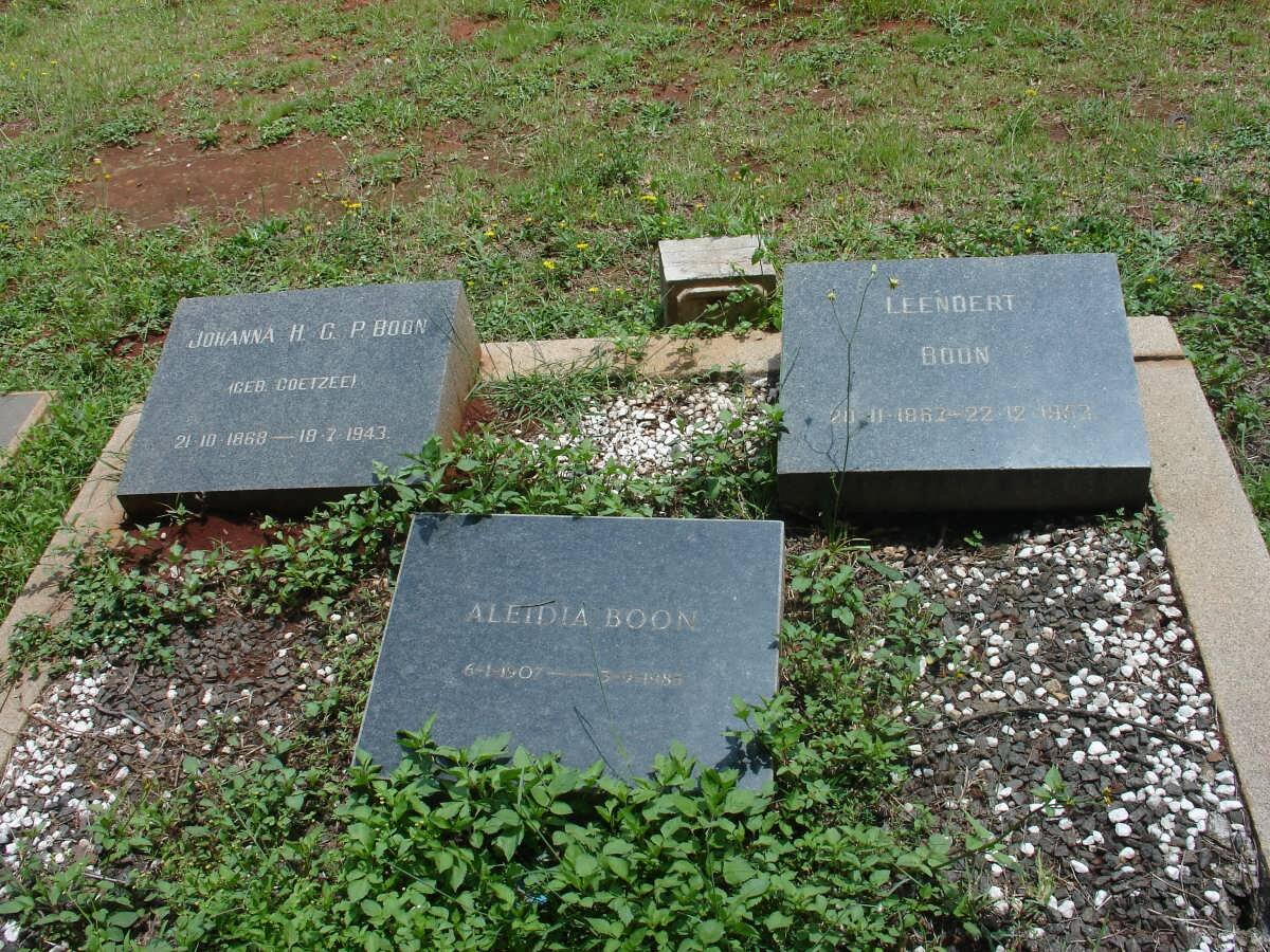 BOON Leendert 1862-1952 &amp; Johanna H.C.P. COETZEE 1868-1943 :: BOON Aleidia 1907-1985