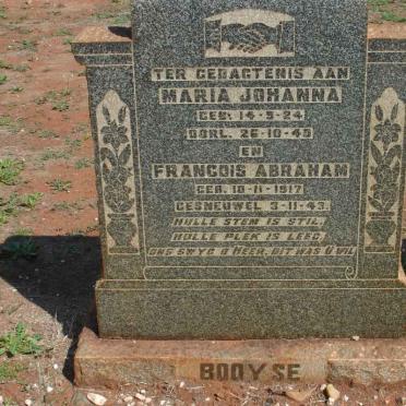 BOOYSE Francois Abraham 1917-1943 &amp; Maria Johanna 1924-1940