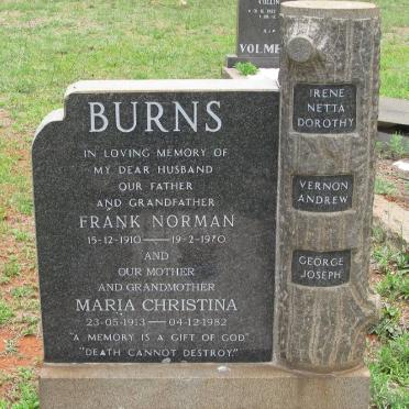 BURNS Frank Norman 1910-1970 &amp; Maria Christina 1913-1982