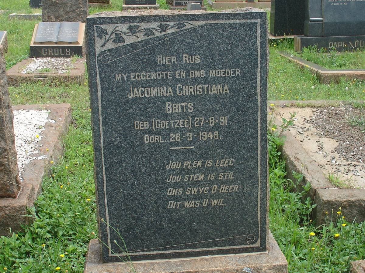 BRITS Jacomina Christiana nee COETZEE 1891-1949