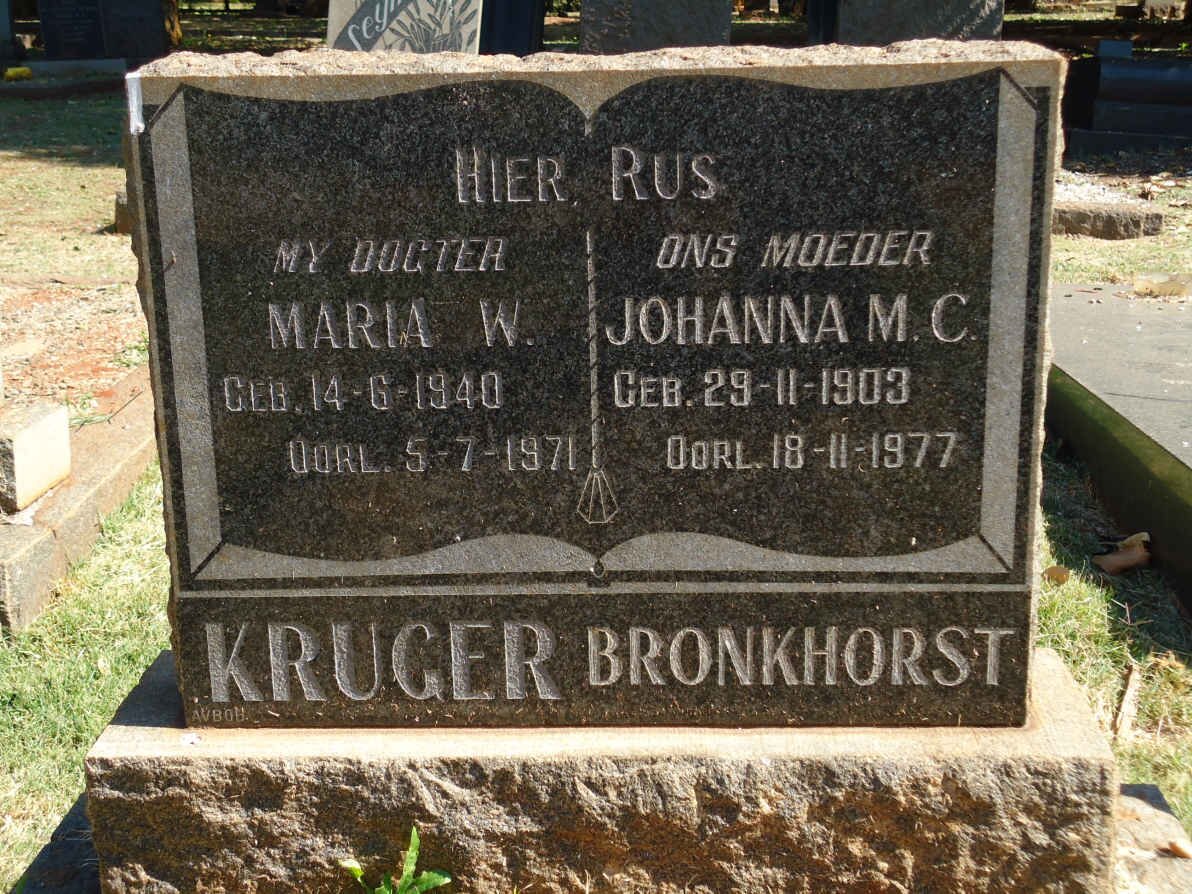 BRONKHORST Johanna M.C 1903-1977 :: KRUGER Maria W. 1940-1971