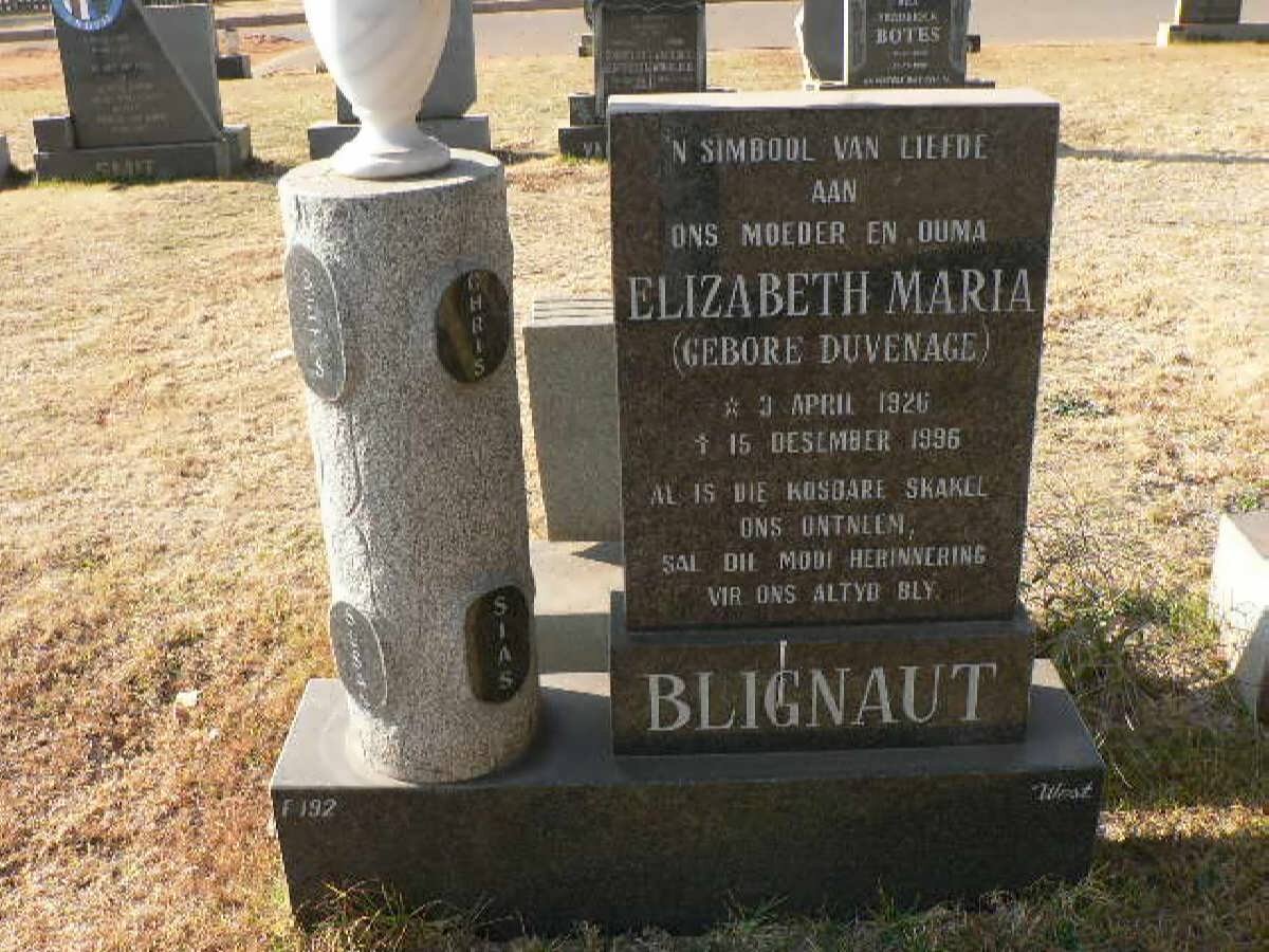 BLIGNAUT Elizabeth Maria nee DUVENHAGE 1926-1996