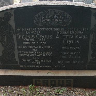 CROUS Theunis 1894-1956 &amp; Aletta Maria BOTHA 1900-1965