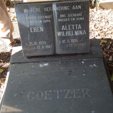 COETZER Eben 1933-1987 &amp; Aletta Wilhelmina 1935-1987