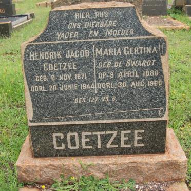 COETZEE Hendrik Jacob 1871-1944 &amp; Maria Gertina DE SWARDT 1880-1960