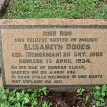 DODDS Elisabeth nee SCHOEMAN 1902-1934