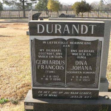 DURANDT Gerhard Francois 1913-1996 &amp; Dina Johanna voorheen  HOMANN 1921-2004