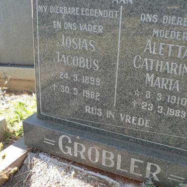 GROBLER Josias Jacobus 1899-1982 &amp; Aletta Catharina Marta 1910-1983