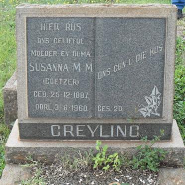 GREYLING Susanna M.M. nee COETZER 1887-1960
