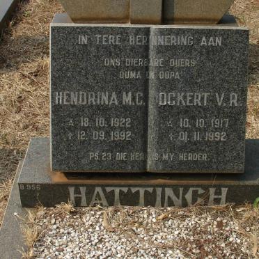 HATTINGH Ockert V.R. 1917-1992 &amp; Hendrina M.C. 1922-1992