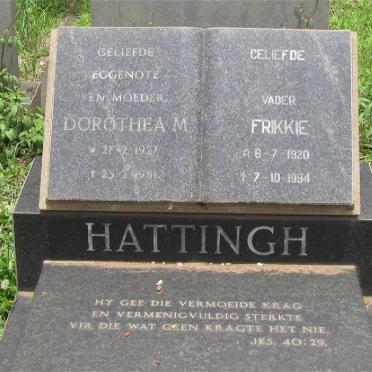HATTINGH Frikkie 1920-1994 &amp; Dorothea M. 1927-1981