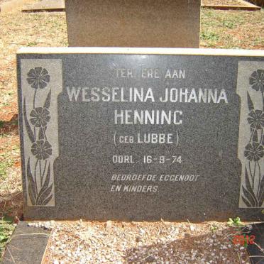 HENNING Wesselina Johanna nee LUBBE -1974