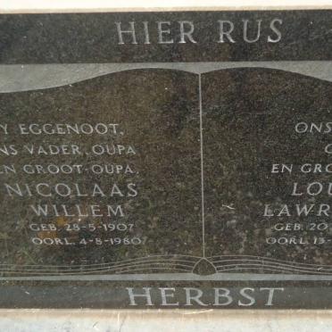 HERBST Nicolaas Willem 1907-1980 &amp; Louisa Lawrence 1912-1980