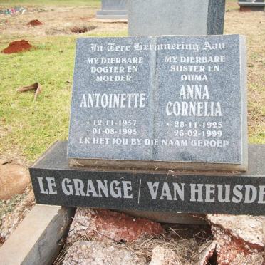 HEUSDEN Anna Cornelia, van 1925-1999 :: LE GRANGE Antoinette 1957-1995