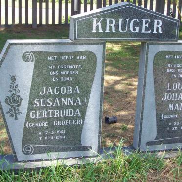 KRUGER Jacoba Susanna Gertruida nee GROBLER 1941-1993 :: KRUGER Louisa Johanna Maria nee BOTHA 1940-2001