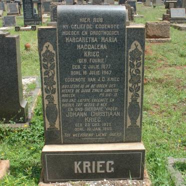 KRIEG Johann Christiaan 1877-1955 &amp; Margaretha Maria Magdalena FOURIE 1877-1947