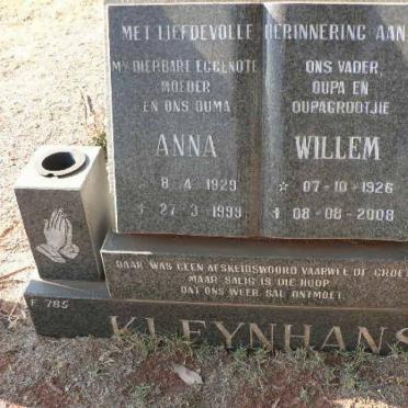 KLEYNHANS Willem 1926-2008 &amp; Anna 1929-1999