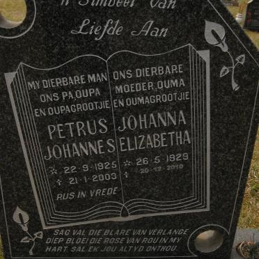 KLEYNHANS Petrus Johannes 1925-2003 &amp; Johanna Elizabetha 1929-