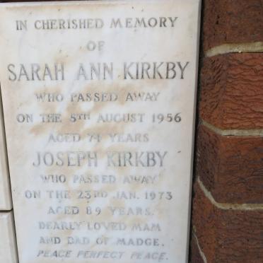 KIRKBY Joseph -1973 &amp; Sarah Ann -1956