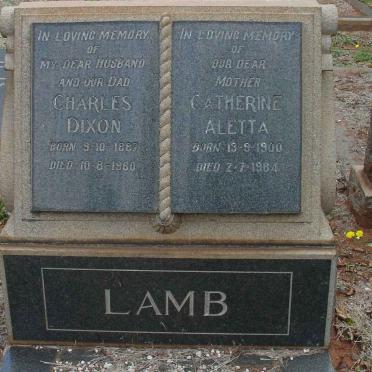 LAMB Charles Dixon 1887-1960 &amp; Catherine Aletta 1900-1964