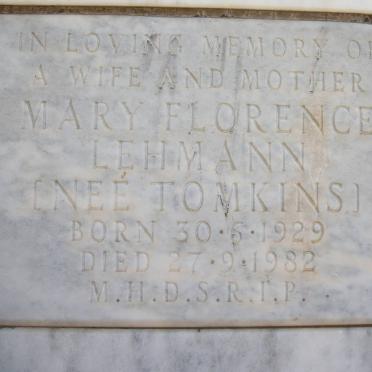 LEHMANN Mary Florence nee TOMKINS 1929-1982
