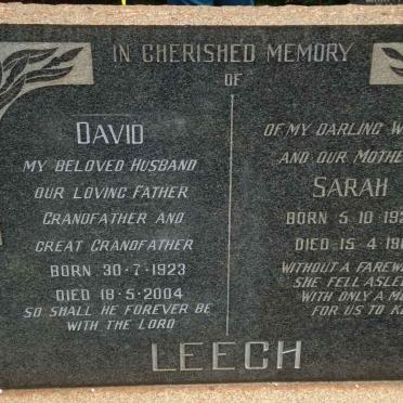 LEECH David 1923-2004 &amp; Sarah 1927-1961