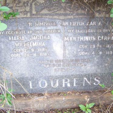 LOURENS Marthinus Gerhardus &amp;1879-1958 &amp; Maria Jacoba Wilhelmina 1889-1964