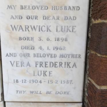 LUKE Warwick 1898-1962 &amp; Vera Frederika 1904-1987