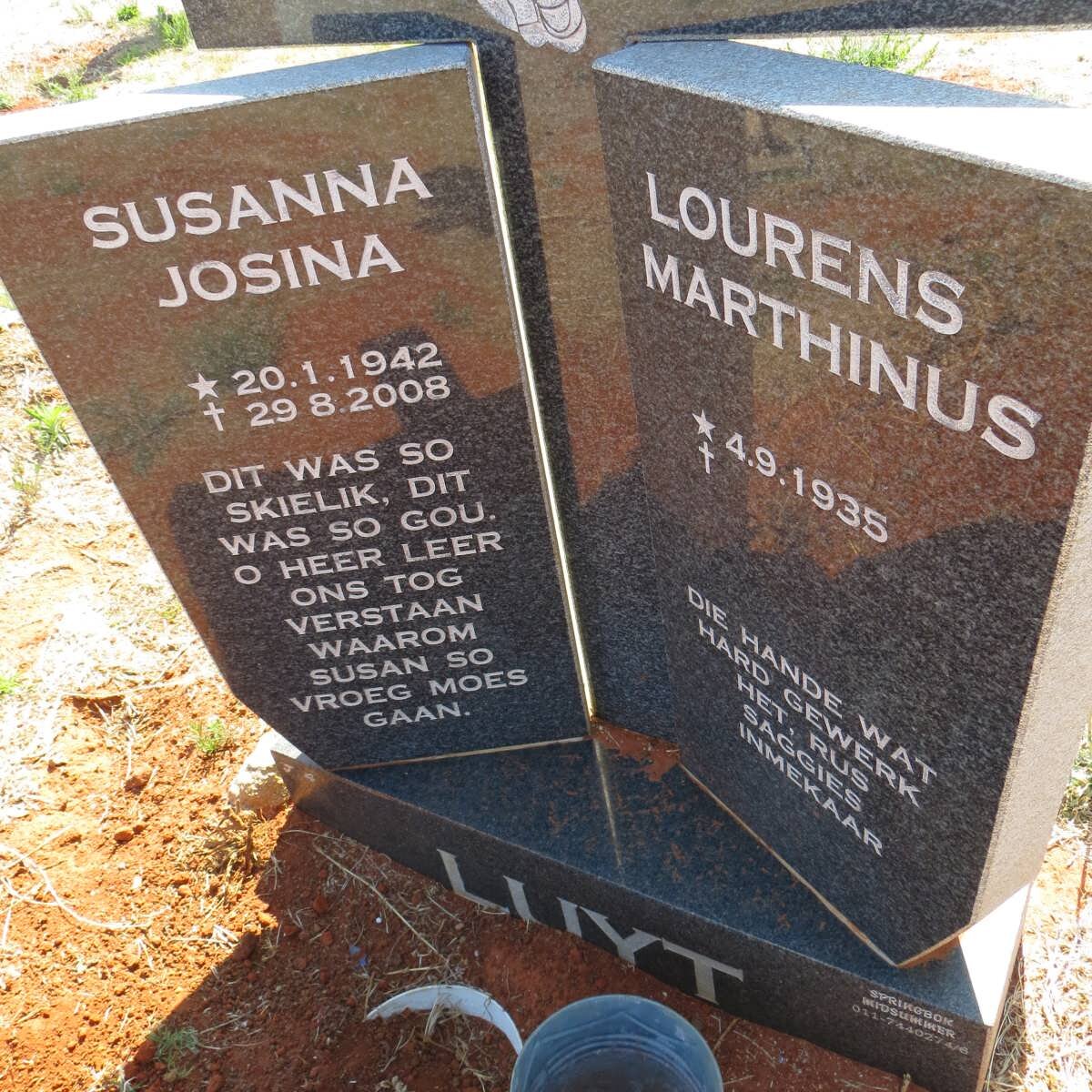 LUYT Lourens Marthinus 1935- &amp; Susanna Josina 1942-2008