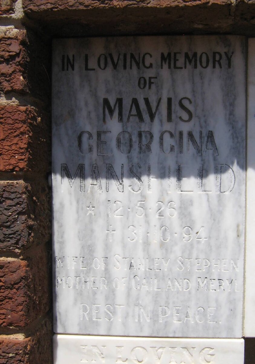 MANSFIELD Mavis Georgina 1926-1994
