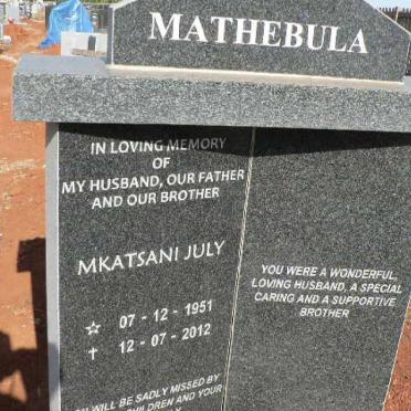 MATHEBULA Mkatsani July 1951-2012