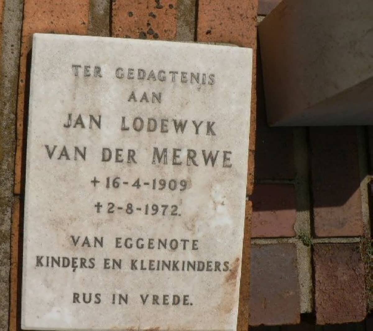 MERWE Jan Lodewyk, van der 1909-1972