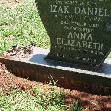 MERWE Izak Daniël, van der 1911-1992 &amp; Anna Elizabeth 1916-2006