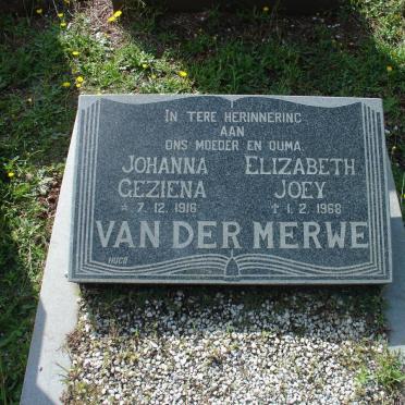 MERWE Johanna Elizabeth Geziena, van der  1916-1968