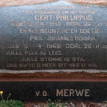 MERWE Gert Phillippus, v.d. 1942-1965 :: V.D. MERWE Paul Johannes Hendrik 1966-1969