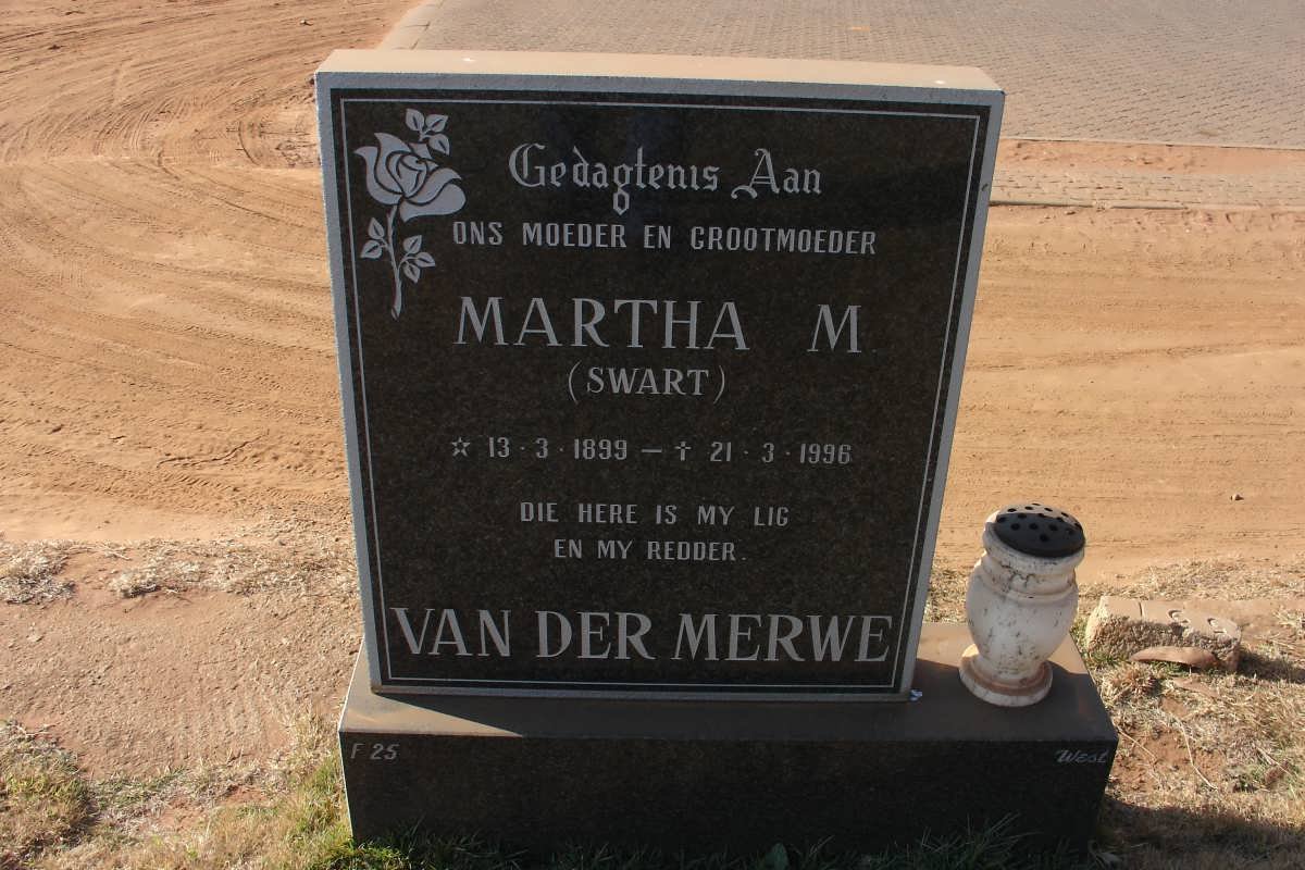 MERWE Martha M., van der nee SWART 1899-1996