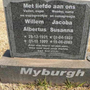 MYBURGH Willem Albertus 1921-1999 &amp; Jacoba Susanna 1928-2003