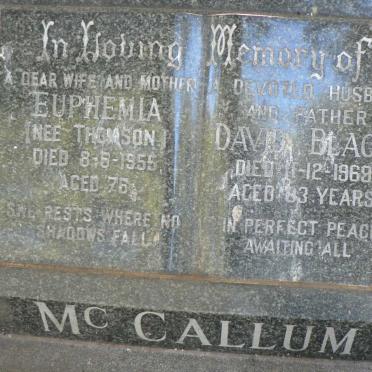 MC CALLUM David Black -1969 &amp; Euphemia THOMSON -1955