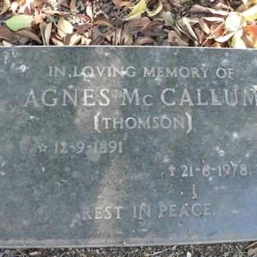 MC CALLUM Agnes nee THOMSON 1891-1978