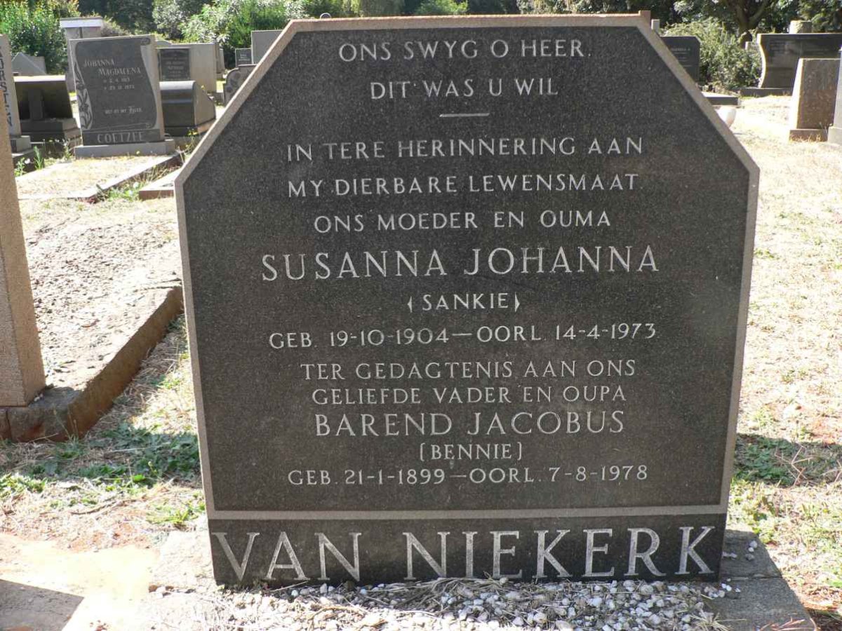 NIEKERK Barend Jacobus, van 1899-1978 &amp; Susanna Johanna 1904-1973