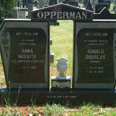 OPPERMAN Ronald Douglas 1929-1993 &amp; Anna Magrita JANSEN VAN RENSBURG 1928-