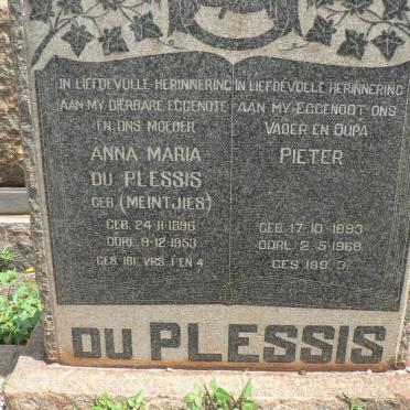 PLESSIS Pieter, du 1893-1968 &amp; Anna Maria MEINTJIES 1896-1953