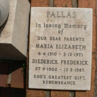 PALAS Diederick Frederick 1902-1987 &amp; Maria Elizabeth 1910-1971
