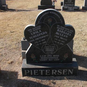 PIETERSEN Abraham Johannes 1928-2007 &amp; Barbara McLean BRITZ 1932-2003