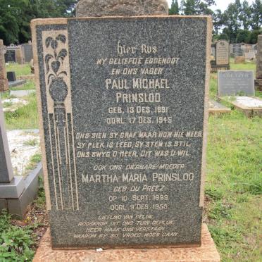 PRINSLOO Paul Michael 1891-1945 &amp; Martha Maria DU PREEZ 1899-1955