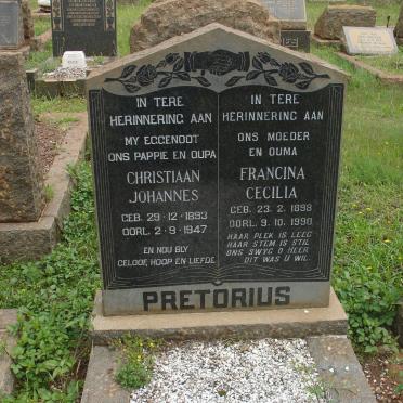 PRETORIUS Christiaan Johannes 1893-1947 &amp; Francina Cecilia 1898-1990