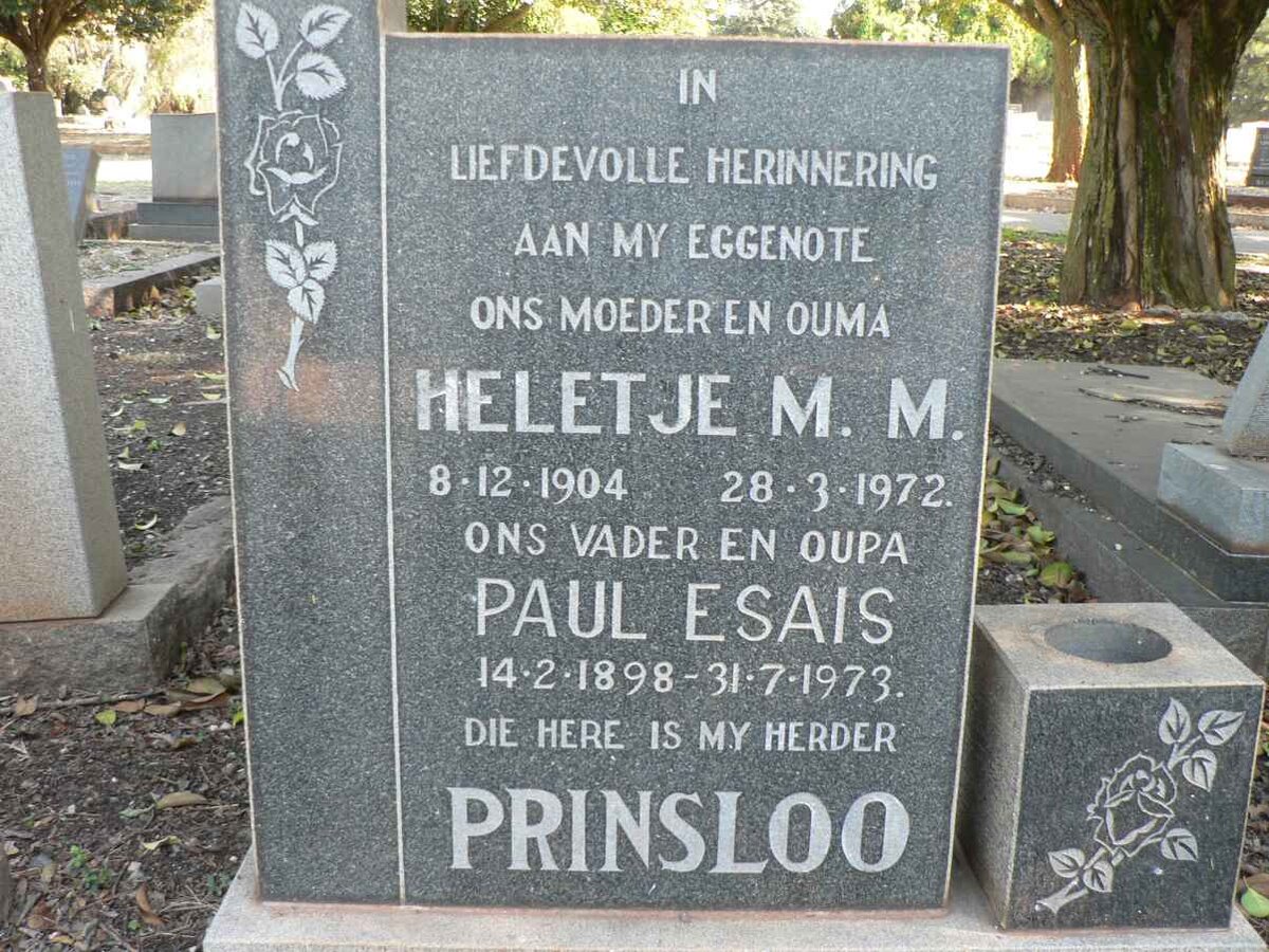 PRINSLOO Paul Esais 1898-1973 &amp; Heletje M.M. 1904-1972