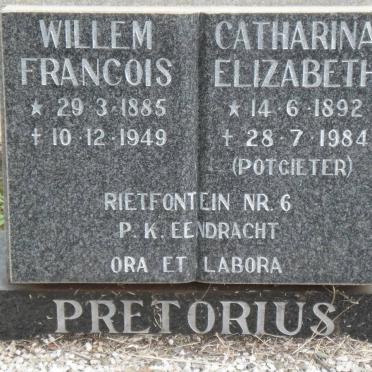 PRETORIUS Willem Francois 1885-1946 &amp; Catharina Elizabeth POTGIETER 1892-1984