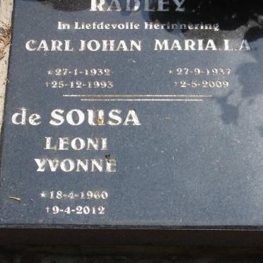 RADLEY Carl Johan 1932-1993 &amp; Maria L.A. 1937-2009 :: DE SOUSA Leoni Yvonne 1960-2012