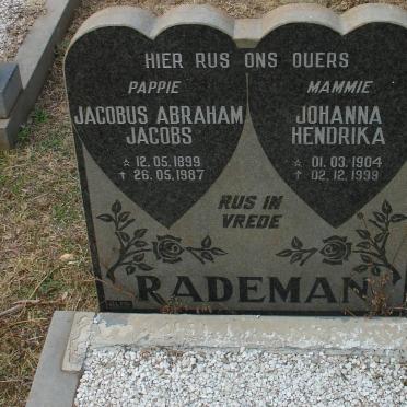 RADEMAN Jacobus Abraham Jacobs 1899-1987 &amp; Johanna Hendrika 1904-1998